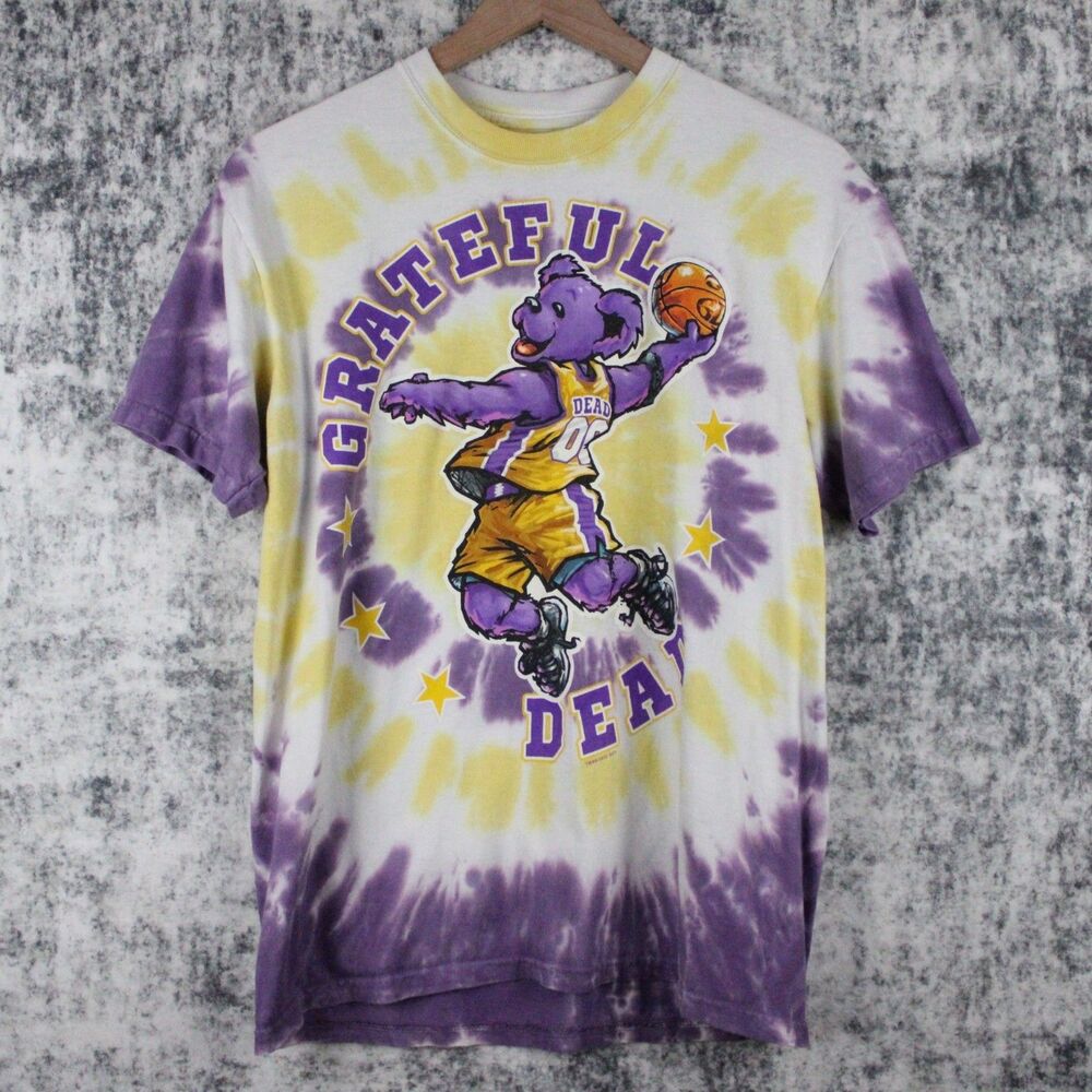 Grateful Dead T Shirt Mens Size M Purple Yellow Dunking Bear Lakers Tie Dye